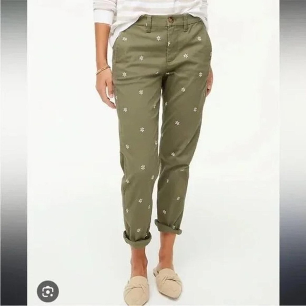J. Crew Olive Green Embroidered Daisy Chino Pants